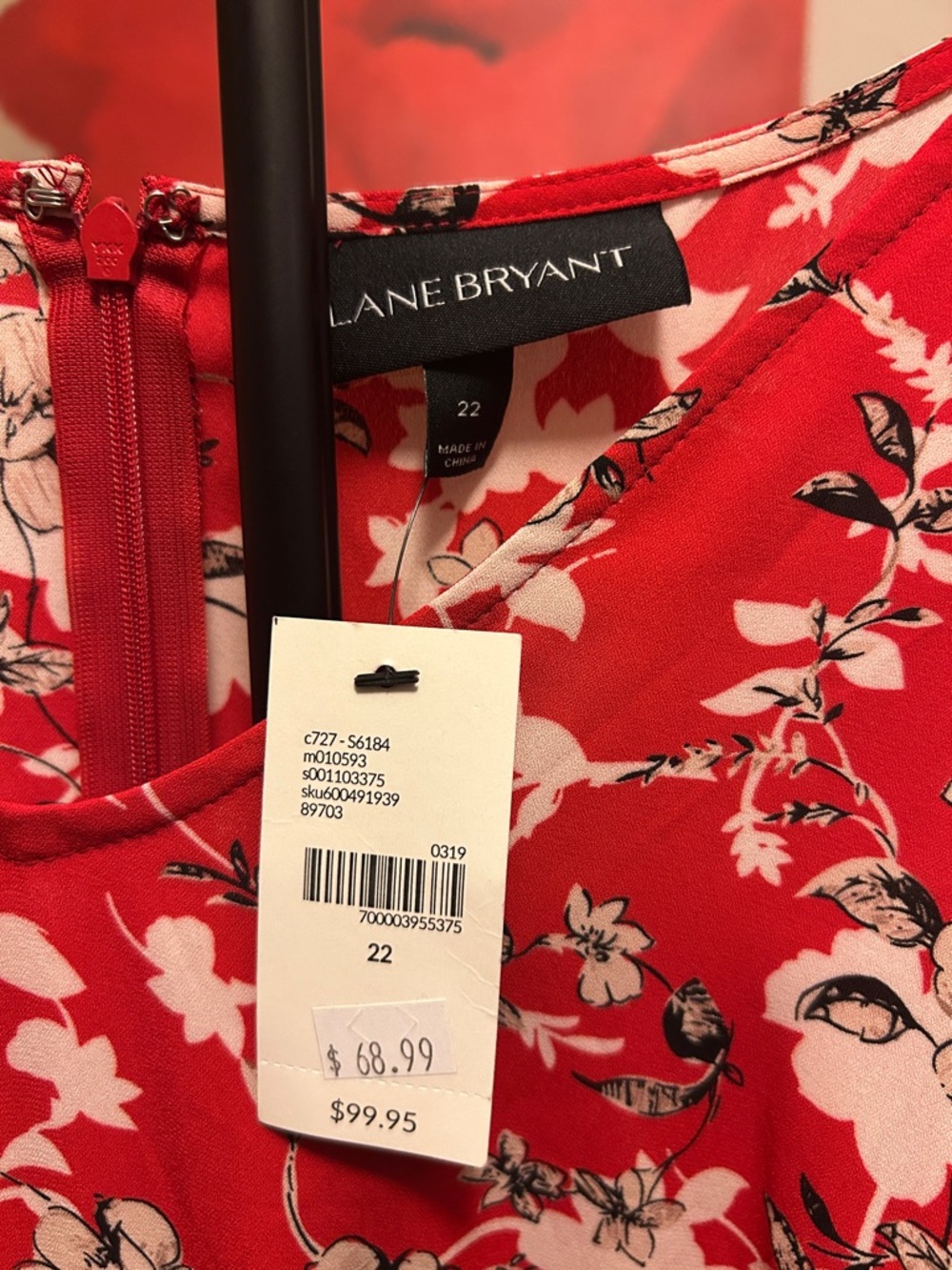 Lane Bryant Red Floral Short Sleeve Jumpsuit with Tie Waist - Picture 2 of 5